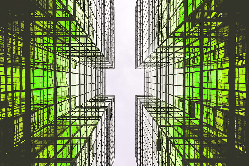 Abstract Green Glass Architecture Looking Up