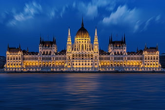 Hungarian Parliament Building illuminated at night in Budapest
