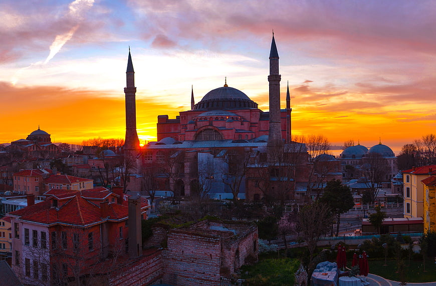 Hagia Sophia Istanbul Turkey Sunset Skyline View