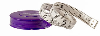 Purple Measuring Tape Case With Extended Ruler On White Background
