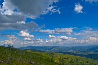 Panoramic Mountain Landscape with Blue Sky and Clouds