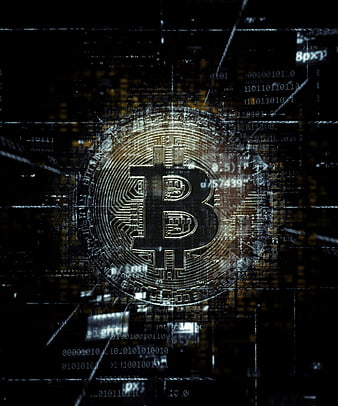 Digital Bitcoin Coin with Glitch Effect and Binary Code
