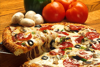 Delicious Pepperoni Pizza Slice with Cheese Pull