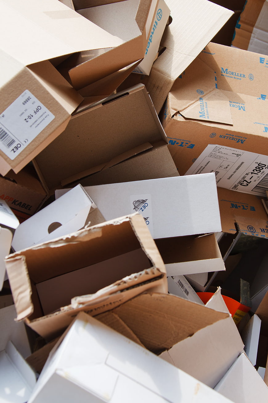 Pile of empty cardboard boxes and packaging materials