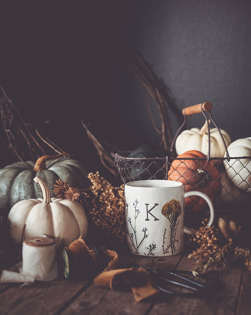 Rustic Autumn Still Life with Pumpkins and Mug