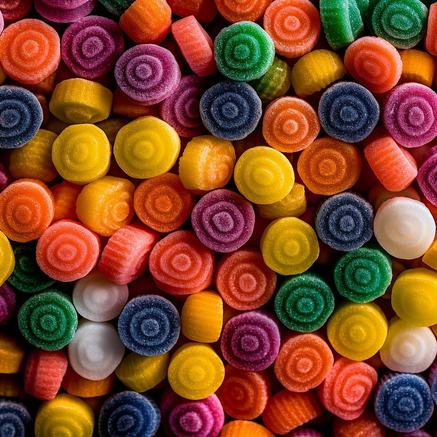 Colorful Swirl Gummy Candies Close-Up Background