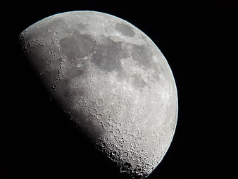 Gibbous Moon Phase With Craters Against Black Night Sky