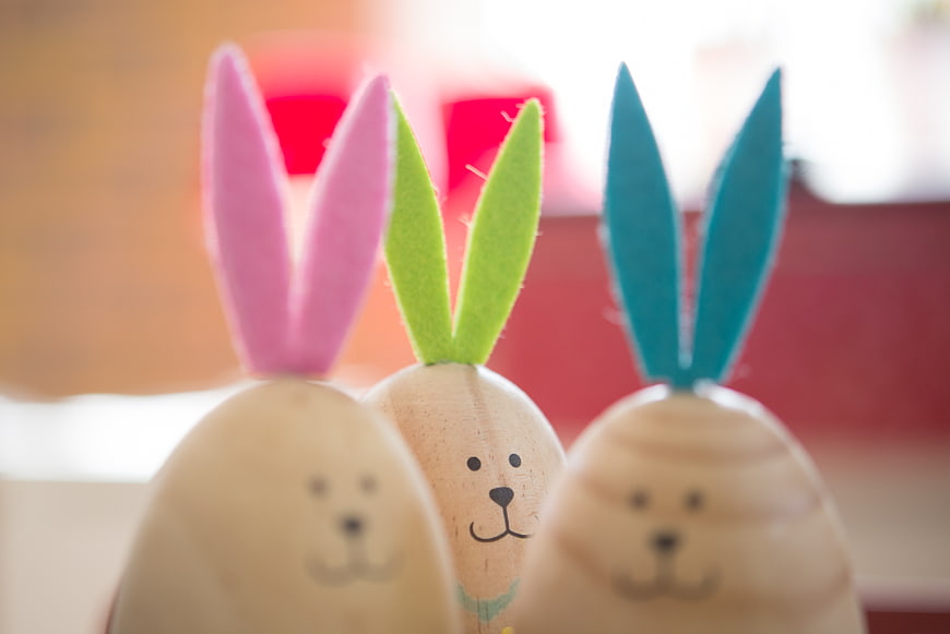Wooden Easter Bunny Toys with Colorful Felt Ears