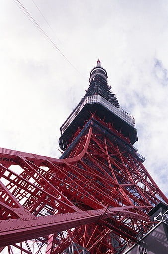 Low angle view of red steel lattice tower architecture