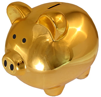 Shiny Golden Piggy Bank on White Background