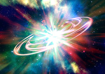 Vibrant Cosmic Explosion With Swirling Energy Rings In Deep Space