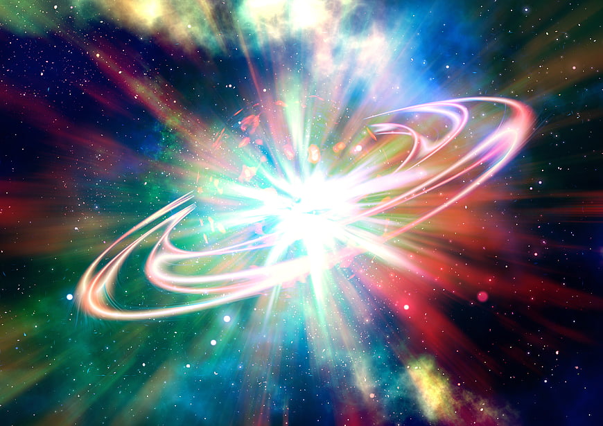 Vibrant Cosmic Explosion With Swirling Energy Rings In Deep Space
