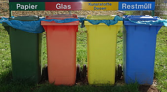 Colorful Recycling Bins for Waste Separation Outdoors