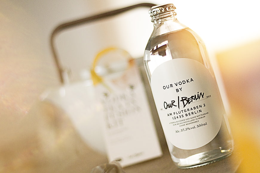 Clear Vodka Bottle with Minimalist Label and Tea Infusion Kit