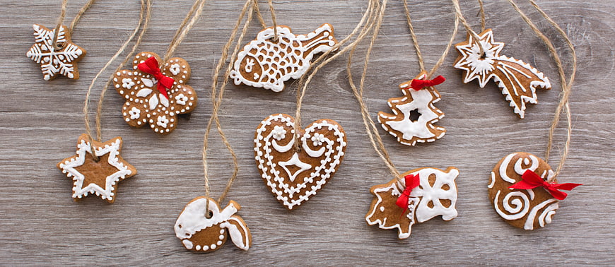 Homemade Christmas Gingerbread Cookies on Wooden Background