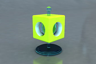 3D Render of Neon Green Cube with Circular Cutouts