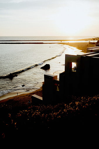 Modern Coastal Architecture at Golden Hour Sunset