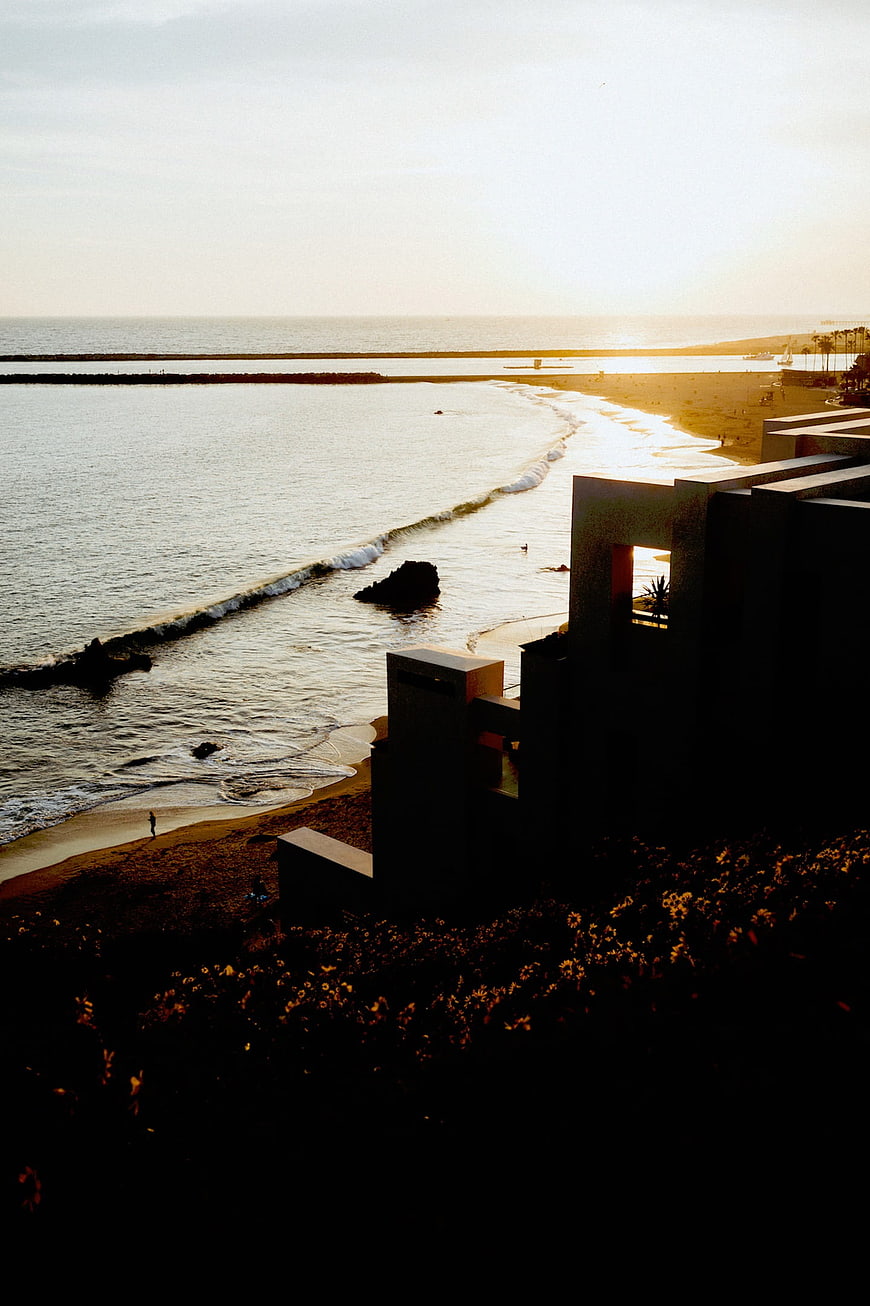 Modern Coastal Architecture at Golden Hour Sunset