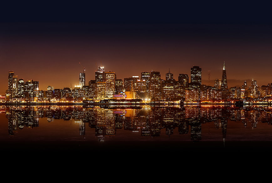 San Francisco Skyline Night Reflection Bay