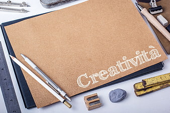 Creative Workspace Flat Lay With Sketchbook And Art Tools