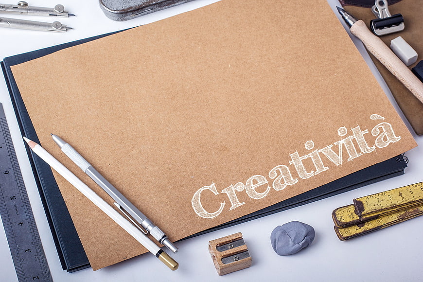 Creative Workspace Flat Lay With Sketchbook And Art Tools
