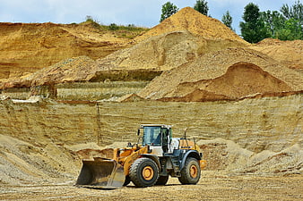 Yellow Front-End Loader in Sand Quarry