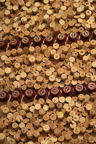 Top view of wine corks and red diffuser caps pattern