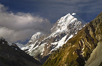 Majestic Snow-Capped Mountain Peak with Clouds