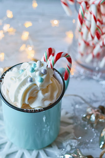 Festive Holiday Hot Chocolate with Whipped Cream and Candy Canes
