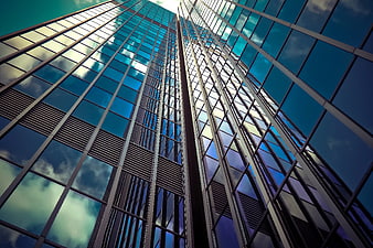 Low Angle View of Modern Glass Skyscraper Facade