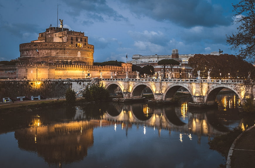 Castel Sant'Angelo and Ponte Sant'Angelo at Dusk in Rome
