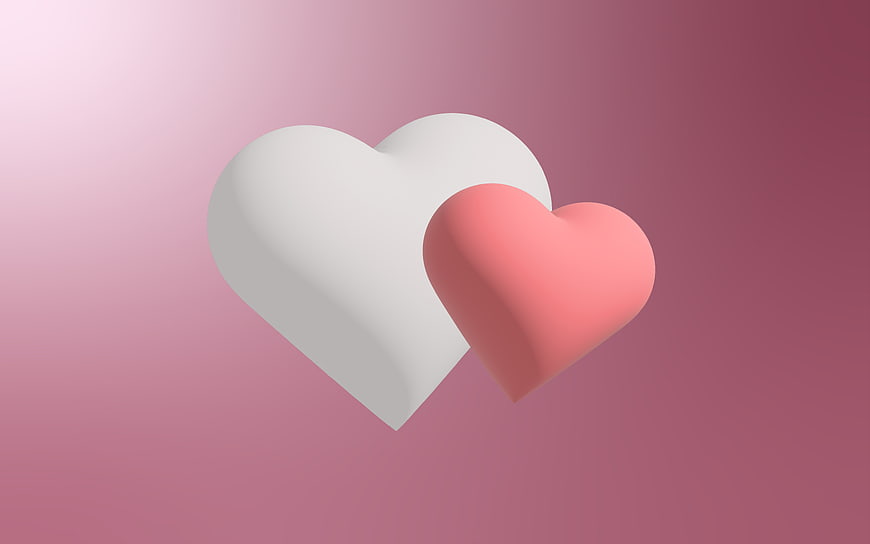 3D Render of White and Pink Hearts on Gradient Background
