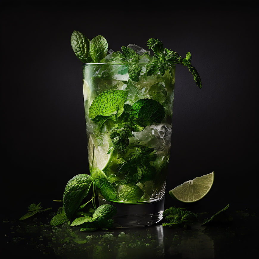 Refreshing Mojito Cocktail with Mint and Lime on Dark Background