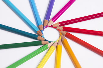 Colorful Colored Pencils Arranged In A Radial Starburst Pattern