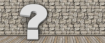 3D Question Mark on Stone Wall and Wooden Floor