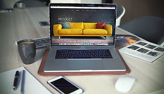 Laptop on Desk with Coffee and Smartphone