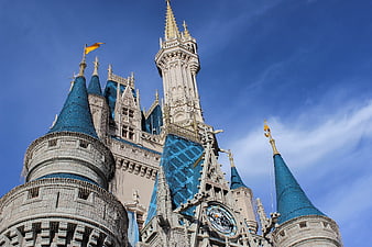 Cinderella Castle Blue Spires Against Clear Sky