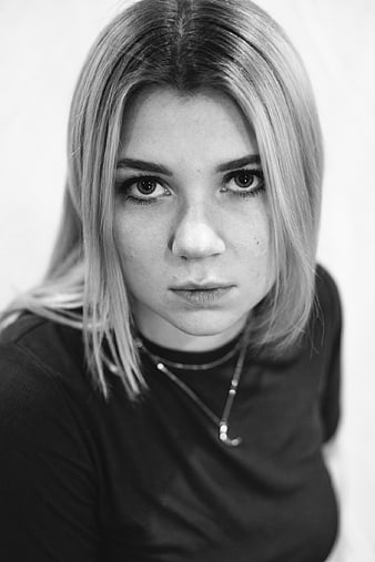 Intense Black and White Portrait of Young Blonde Woman
