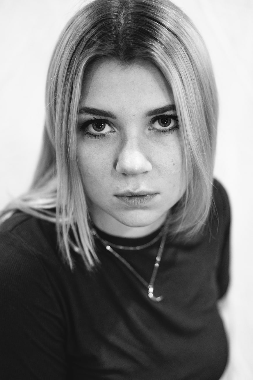 Intense Black and White Portrait of Young Blonde Woman