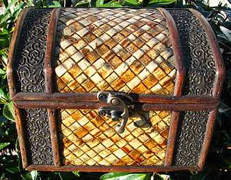 Vintage Woven Bamboo Treasure Chest with Metal Lock