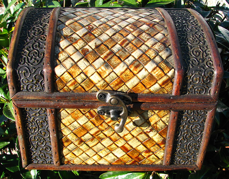 Vintage Woven Bamboo Treasure Chest with Metal Lock