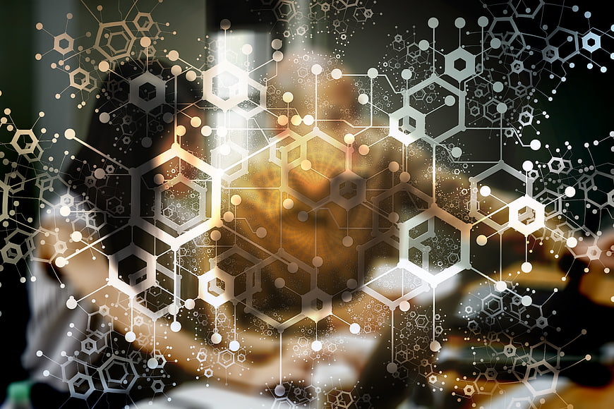 Abstract Blockchain Technology Concept With Hexagonal Network Overlay