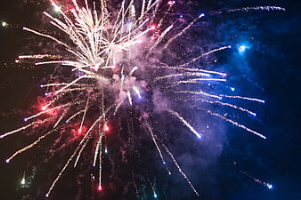 Colorful Fireworks Exploding in Night Sky