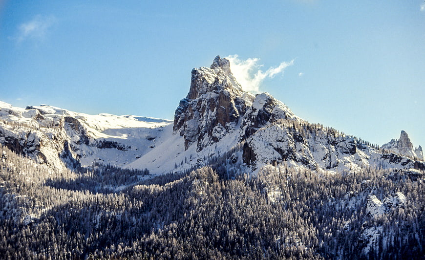 Majestic Snow-Covered Mountain Peak with Forest