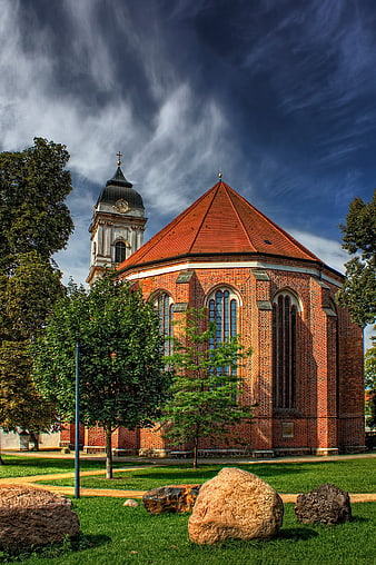 St. Mary's Cathedral in Fürstenwalde, Germany with dramatic sky