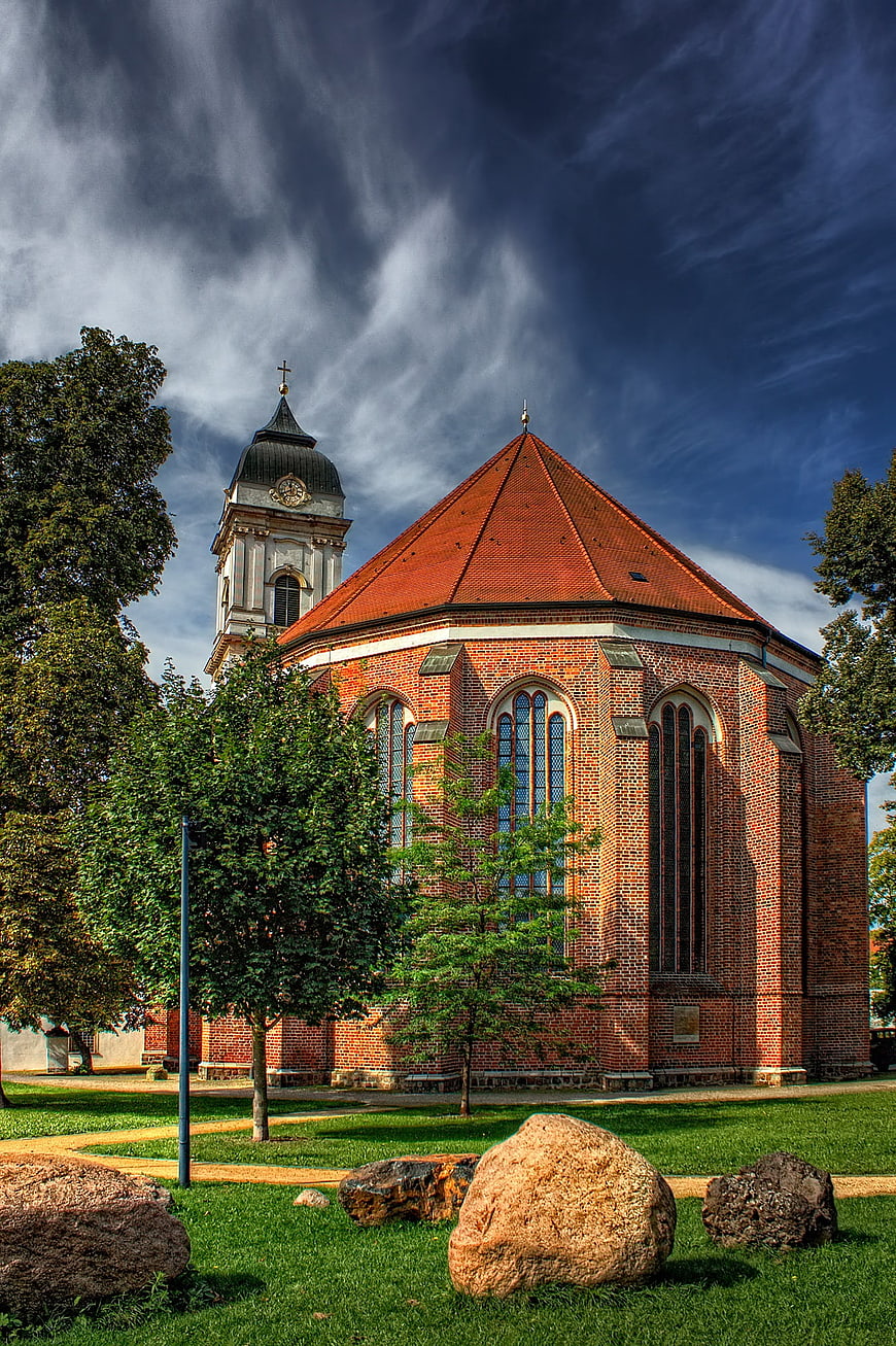 St. Mary's Cathedral in Fürstenwalde, Germany with dramatic sky