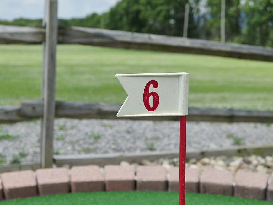 Mini Golf Hole Number Six Sign on Green Course