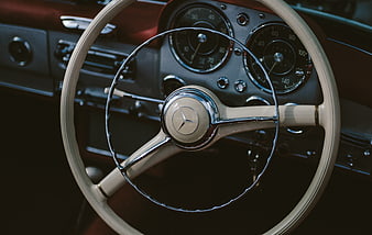 Vintage Mercedes-Benz Steering Wheel and Dashboard Interior
