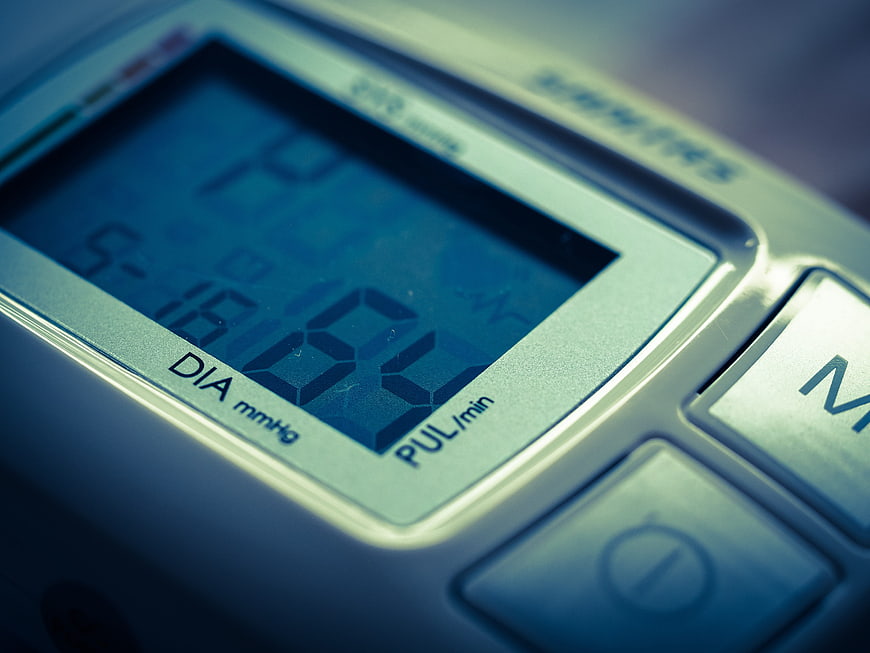 Close-up of digital blood pressure monitor display