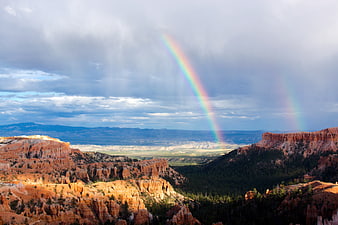 Double Rainbow Over Red Rock Canyon Landscape